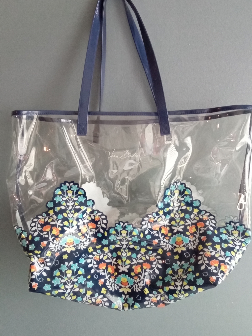 Vera Bradley Clear Floral Medallion Tote Bag and Pouch Set Stadium Approved Navy - Picture 7 of 8